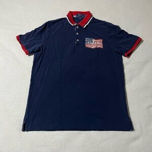 Polo Ralph Lauren Mens Medium USA Flag Pony White Polo Shirt Classic Fit